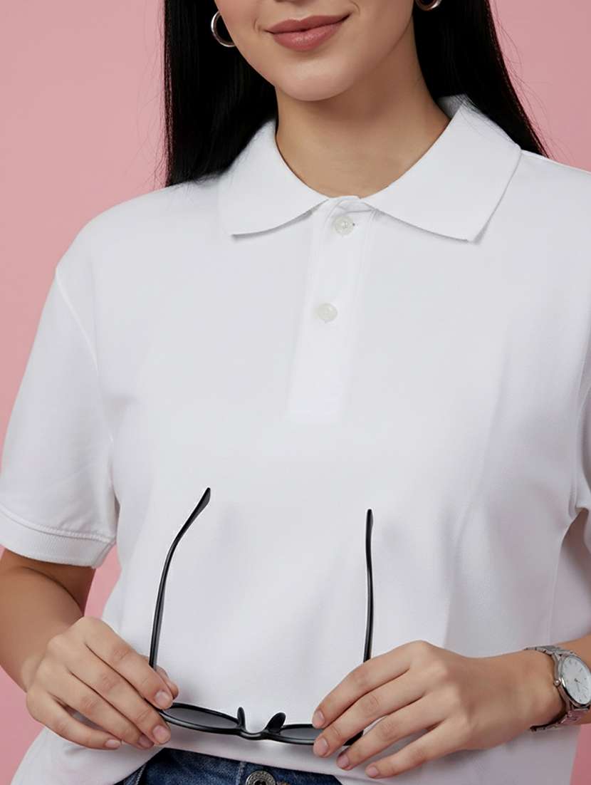 women solid short sleeve oversized polo t-shirt - 22432806 -  Standard Image - 1