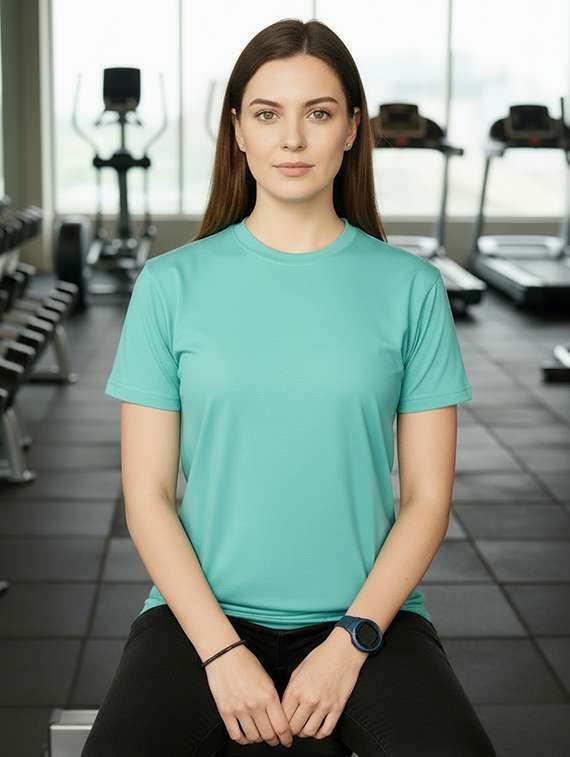 women light blue lycra blend plain t-shirt - 22432820 -  Standard Image - 1