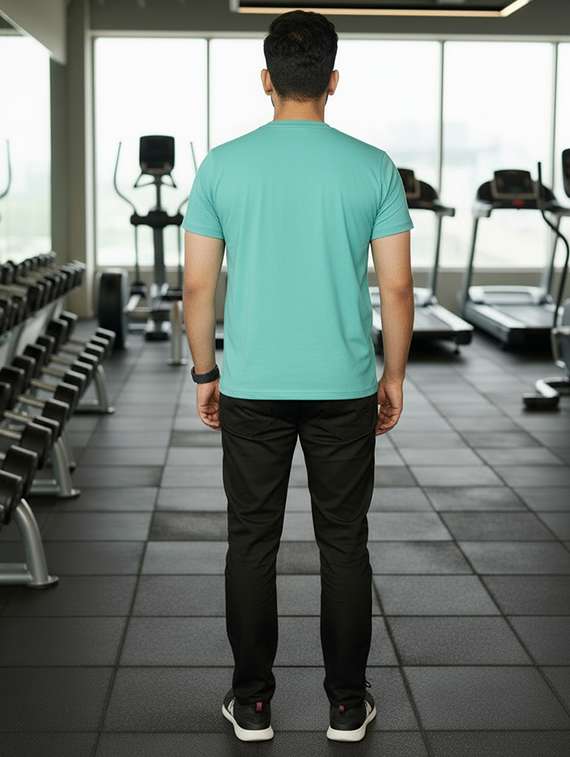 men light blue lycra blend plain t-shirt - 22432826 -  Standard Image - 4