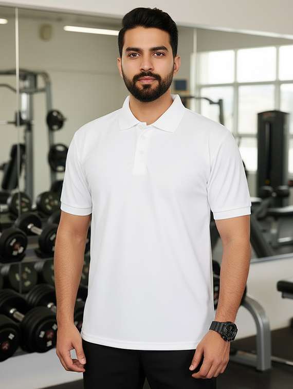 men white lycra blend plain t-shirt - 22432827 -  Standard Image - 1