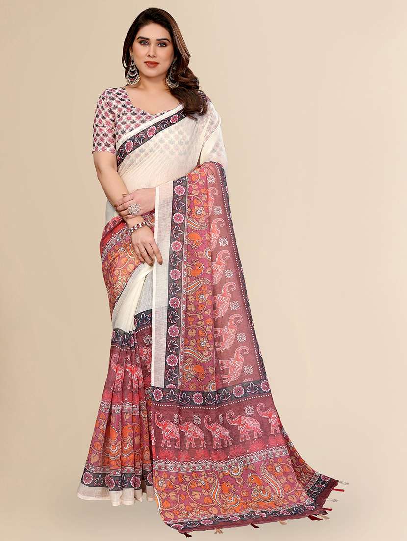 women printed casual wear saree with blouse