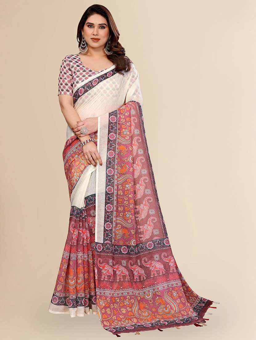 women printed casual wear saree with blouse