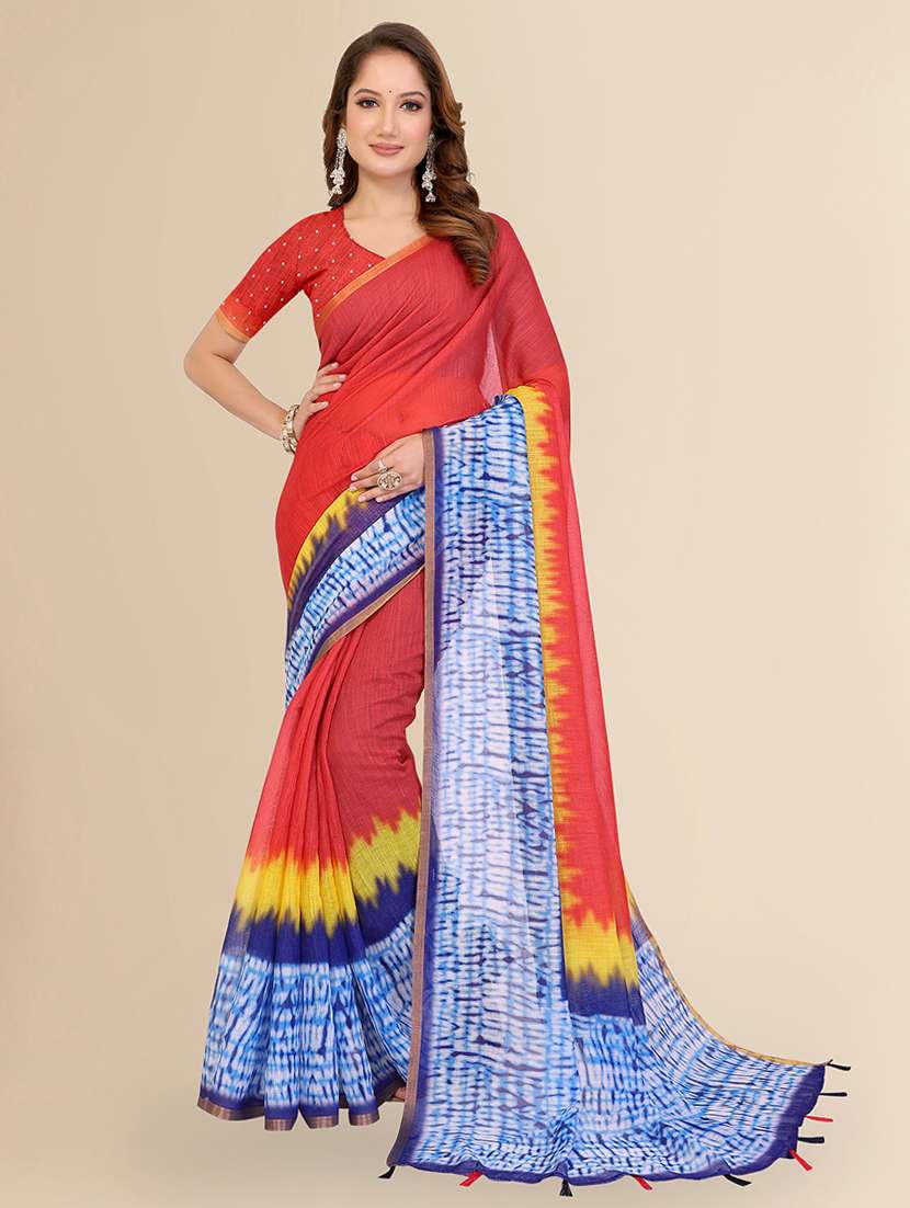 women printed casual wear saree with blouse