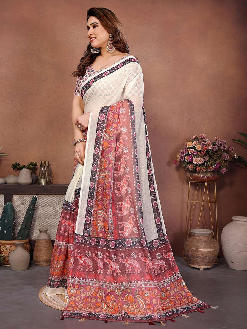 women printed casual wear saree with blouse - 22432884 -  Standard Image - 1