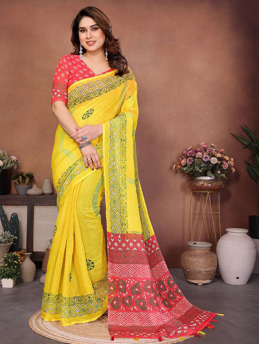 women printed casual wear saree with blouse - 22432887 -  Standard Image - 1