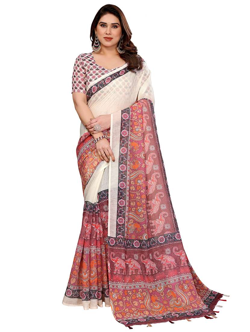 women printed casual wear saree with blouse