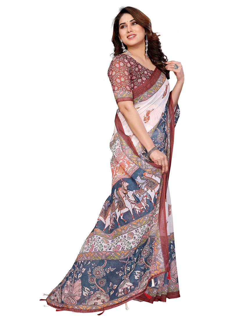 women printed casual wear saree with blouse - 22432909 -  Standard Image - 1
