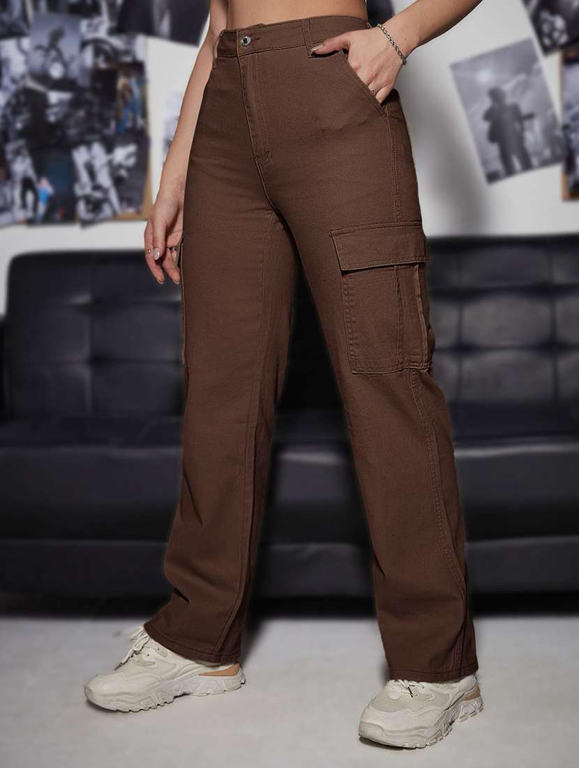 women solid high rise denim cargo - 22433096 -  Standard Image - 1