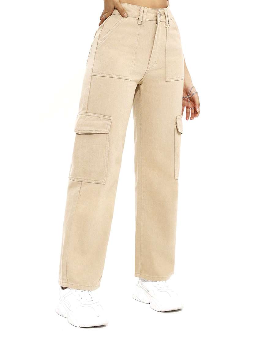 women solid high rise denim cargo - 22433098 -  Standard Image - 1