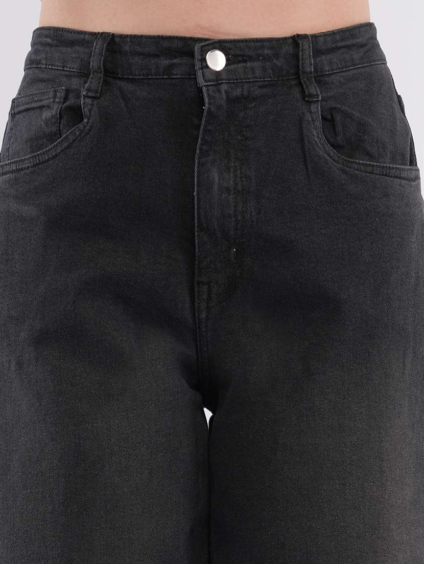 women solid high rise wide leg jean - 22433107 -  Standard Image - 1