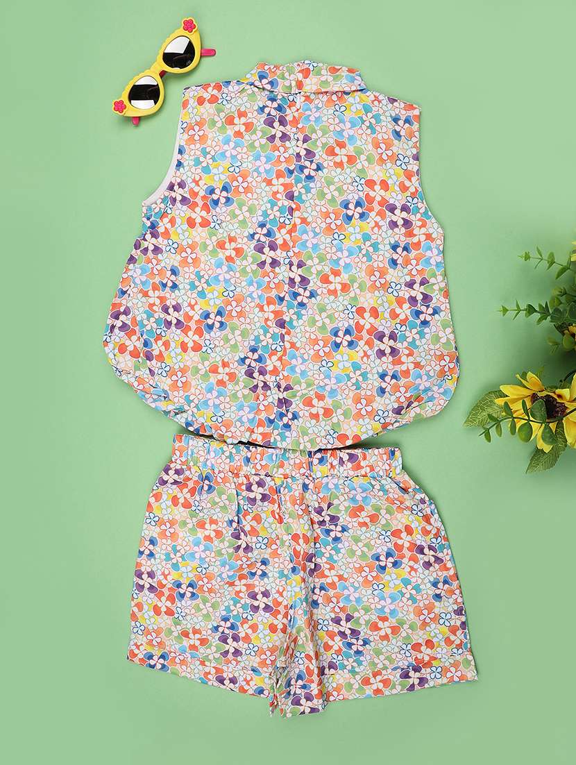 girls floral printed sleeveless top and shorts co-ord set - 22433364 -  Standard Image - 1