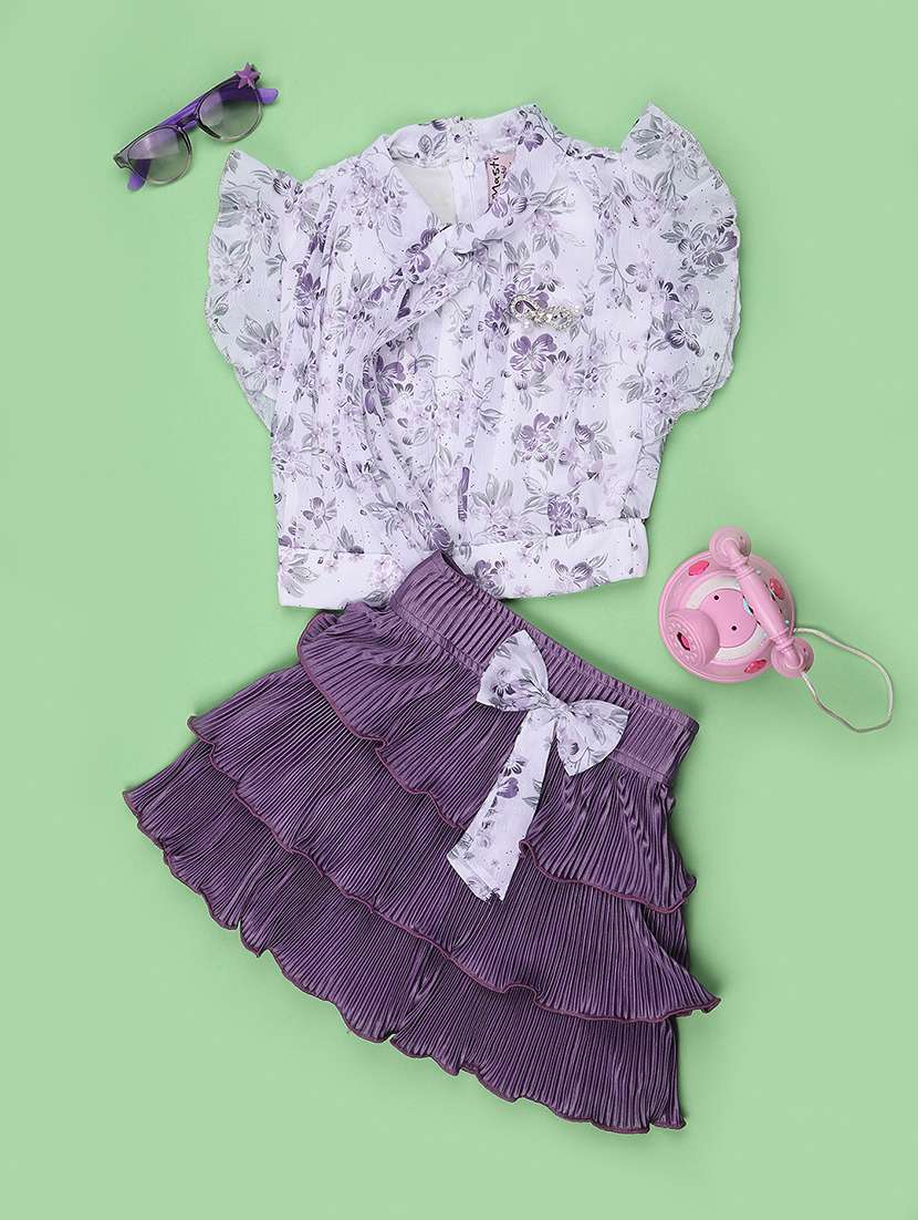 girls printed short sleeves top and skirt set - 22433372 -  Standard Image - 1