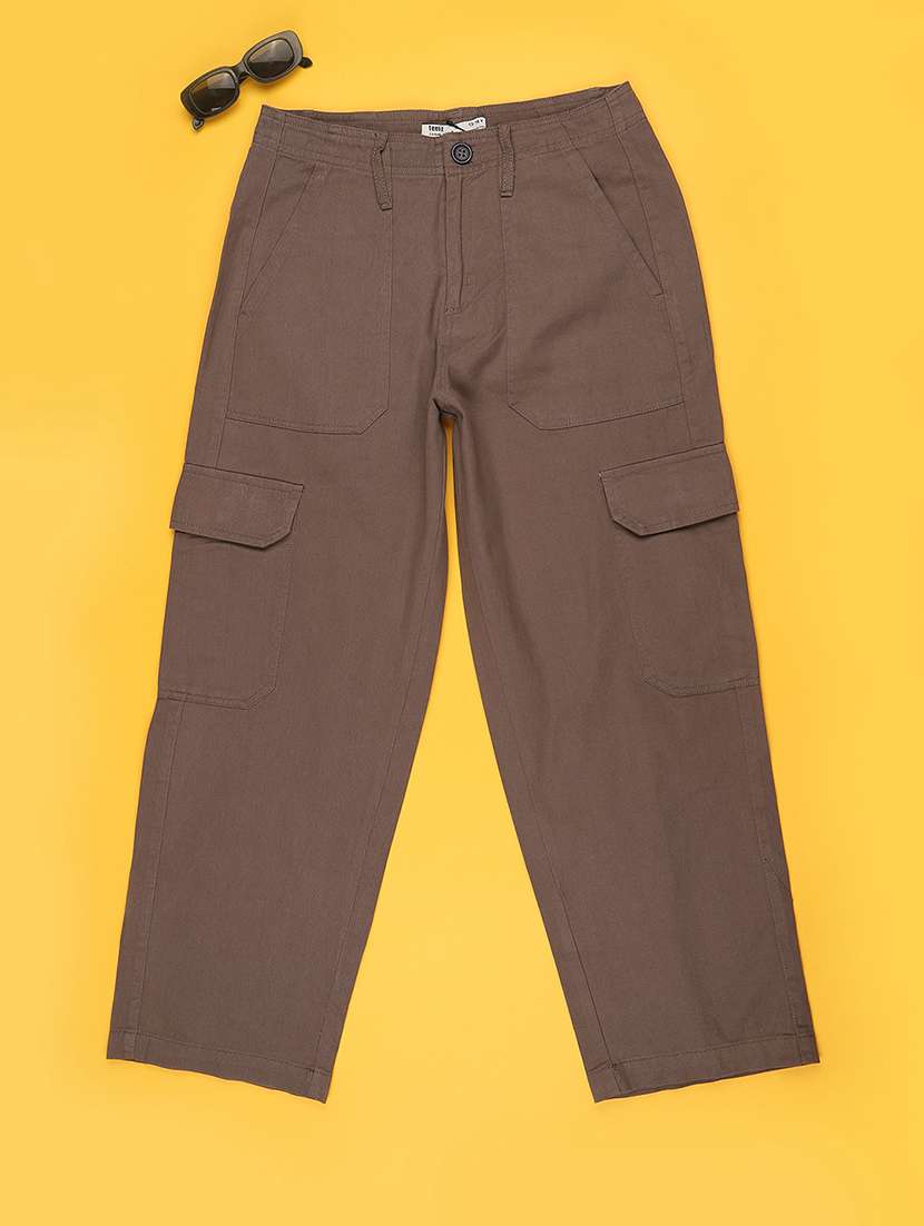 girls solid mid rise cargo pant - 22433390 -  Standard Image - 1