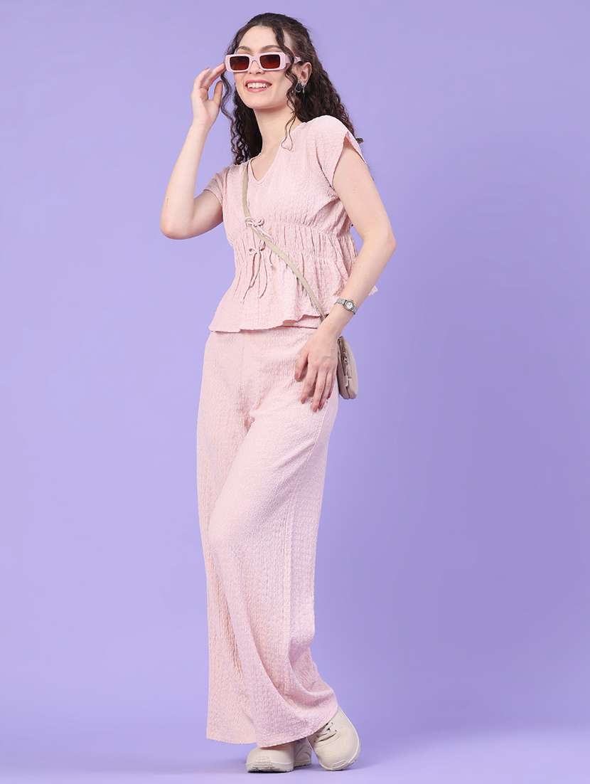 women self design v neck top and trouser co-ord set - 22433393 -  Standard Image - 4