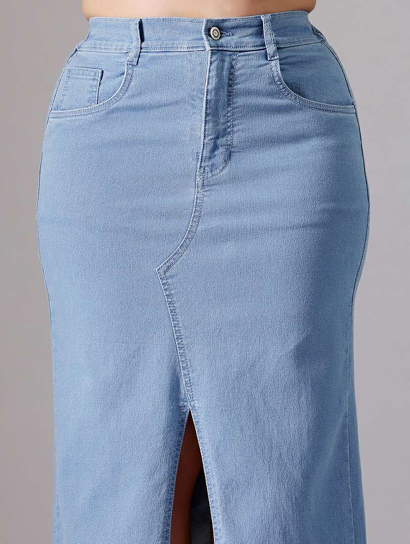 women solid high rise denim skirt - 22433406 -  Standard Image - 1