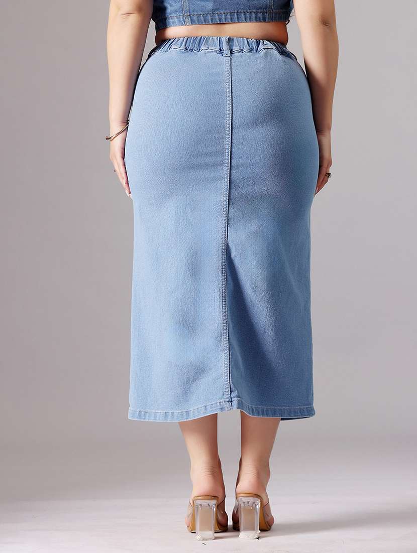 women solid high rise denim skirt - 22433406 -  Standard Image - 4