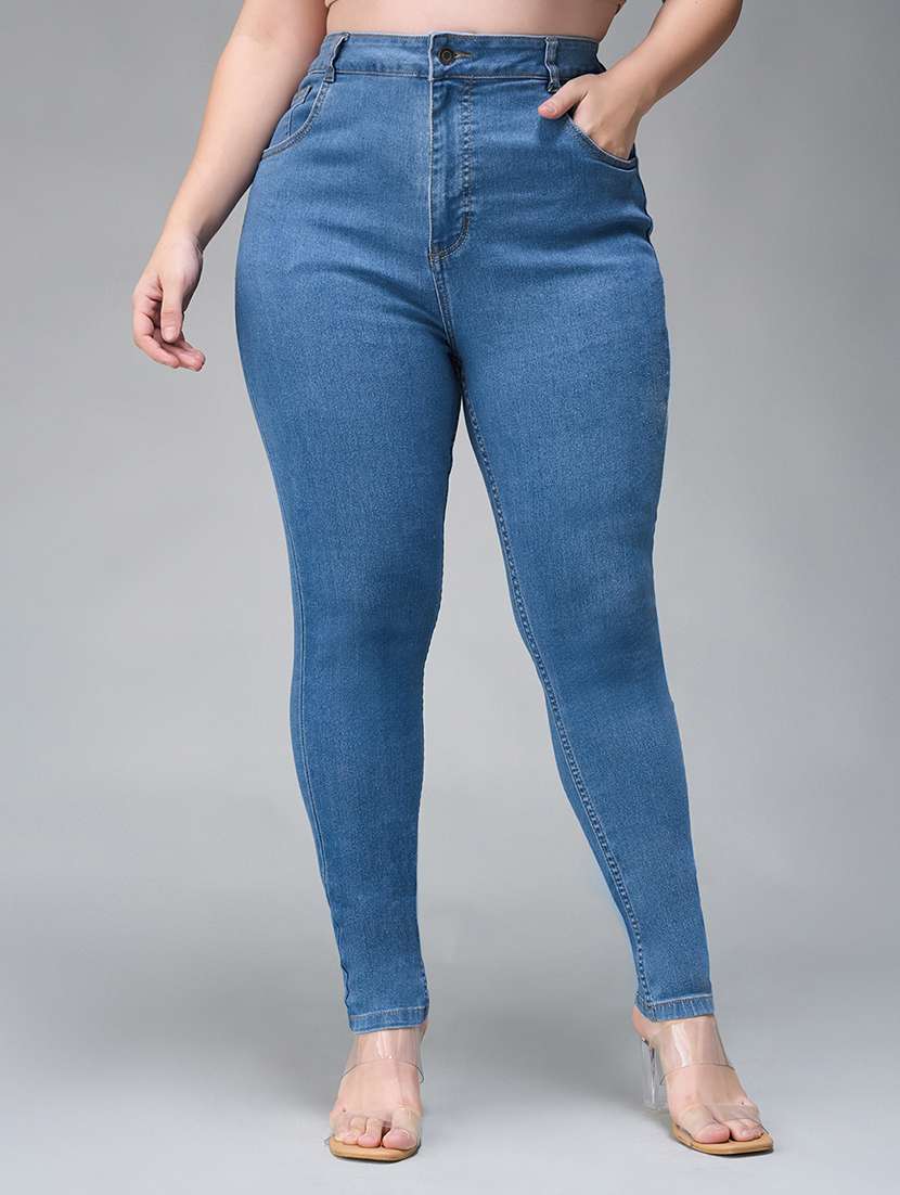 women solid high rise skinny jeans