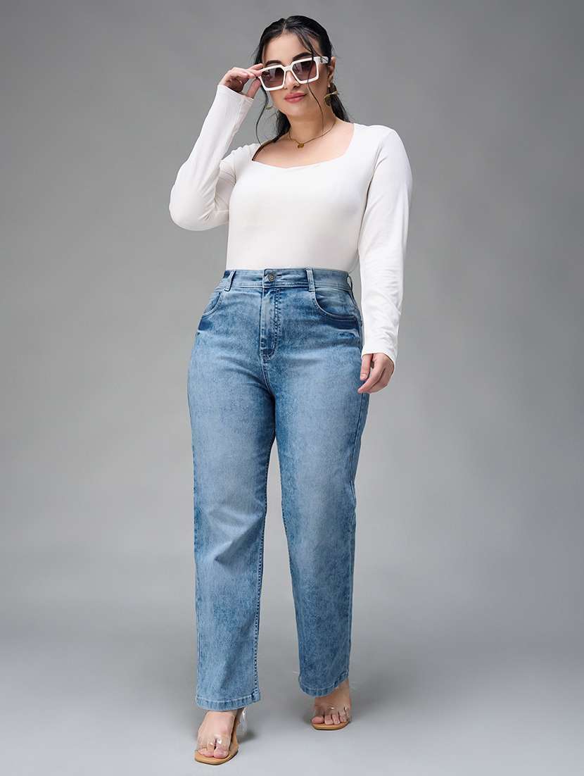 women solid high rise straight jeans - 22433417 -  Standard Image - 4