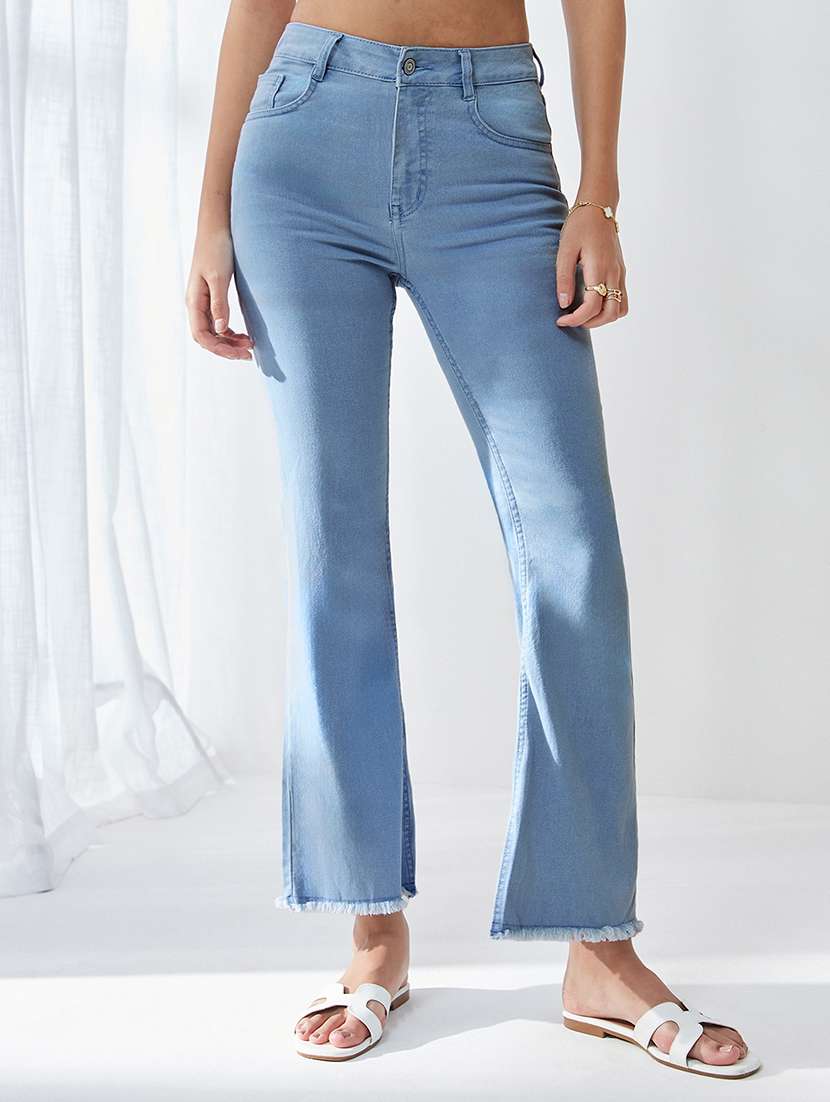 women solid high rise bootcut jean