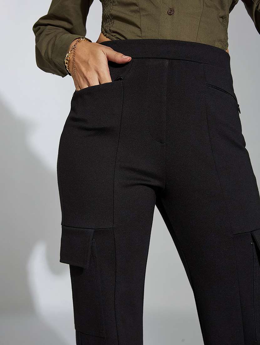 women solid high rise cargo - 22433446 -  Standard Image - 1
