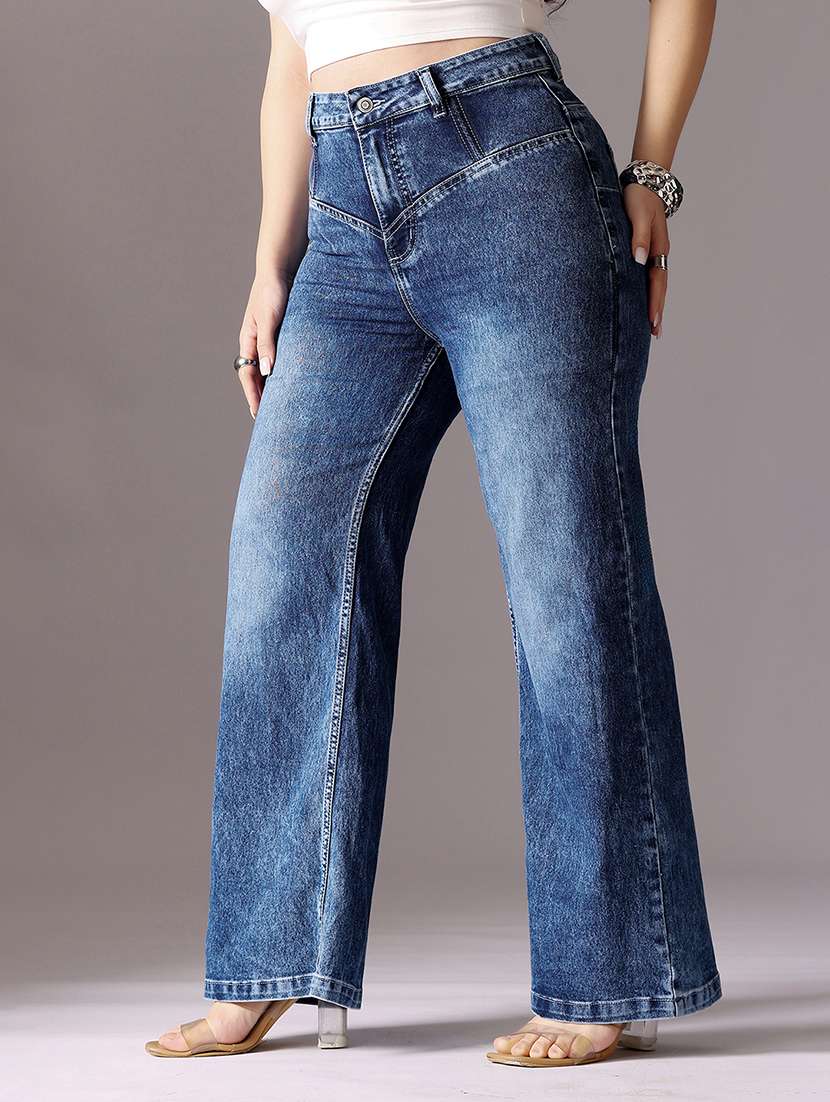 women solid high rise wide leg jeans - 22433454 -  Standard Image - 1