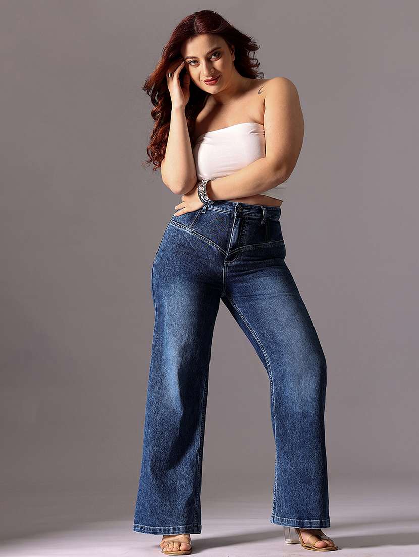 women solid high rise wide leg jeans - 22433454 -  Standard Image - 4