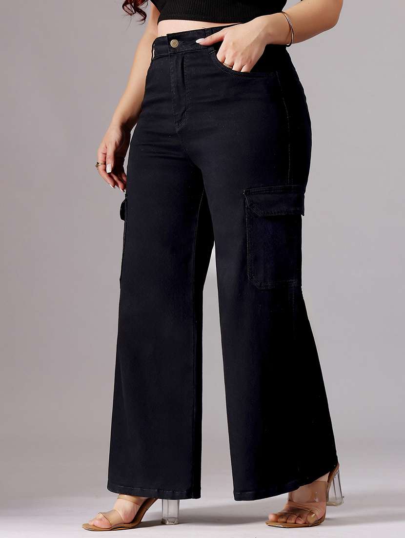 women solid high rise wide leg jeans - 22433460 -  Standard Image - 1