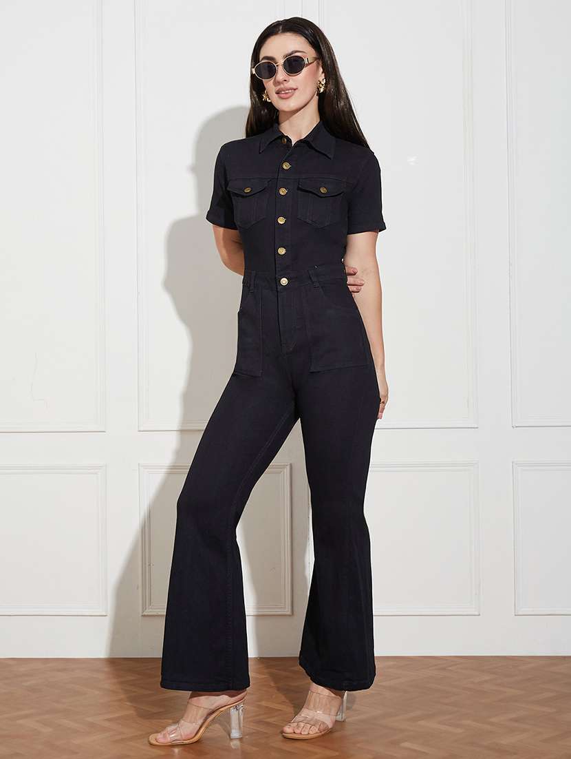 women solid short sleeves full leg jumpsuit