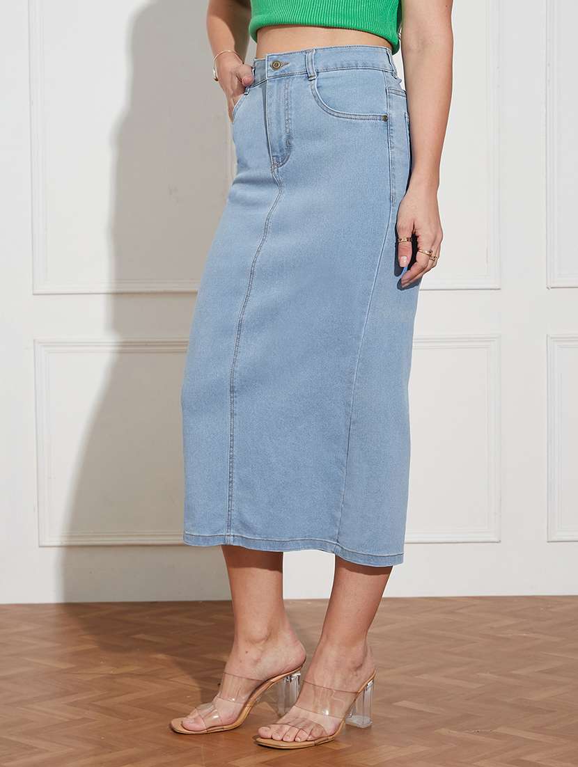 women solid high rise denim straight skirt - 22433523 -  Standard Image - 1