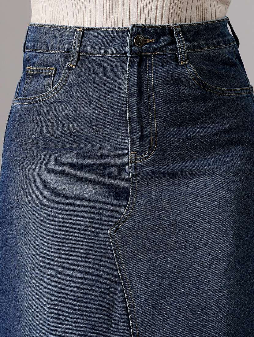 women solid high rise denim skirt - 22433526 -  Standard Image - 1