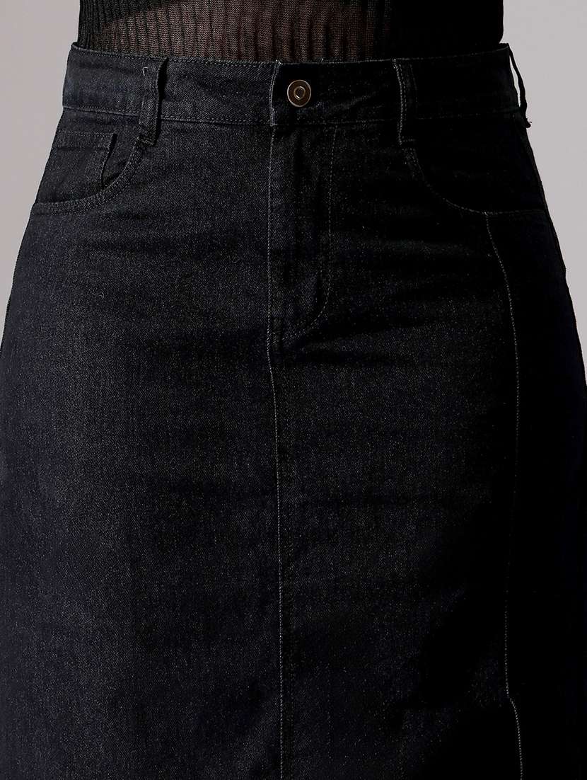 women solid high rise denim skirt - 22433528 -  Standard Image - 1