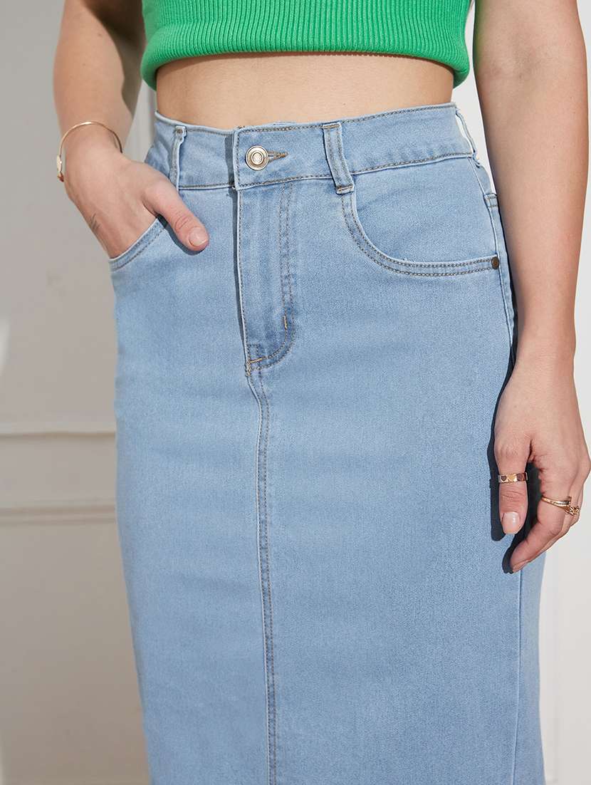 women solid high rise denim straight skirt - 22433531 -  Standard Image - 1