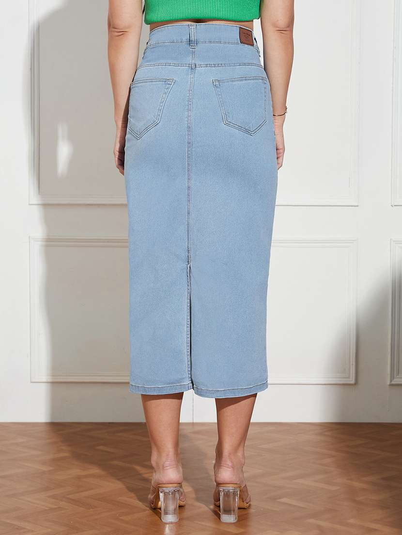 women solid high rise denim straight skirt - 22433531 -  Standard Image - 4
