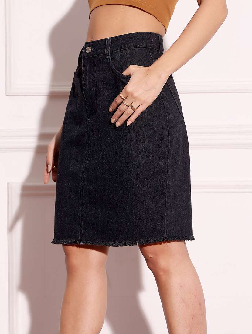women solid high rise denim skirt - 22433534 -  Standard Image - 1