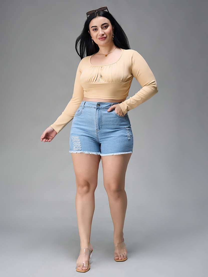 women distrseed high rise denim shorts - 22433538 -  Standard Image - 4