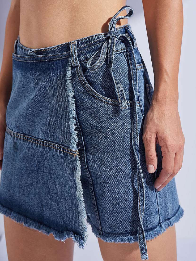 women solid high rise denim skorts  - 22433541 -  Standard Image - 1
