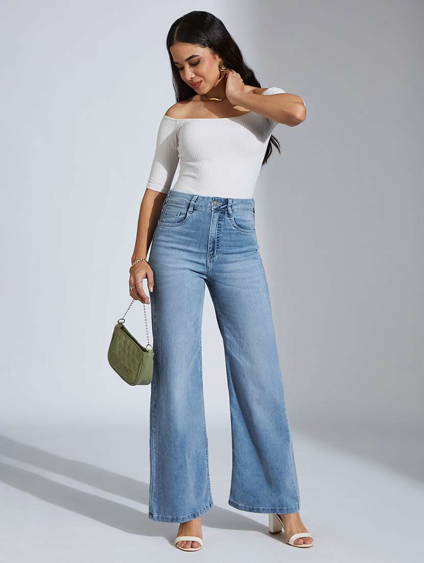 women solid high rise wide leg jean - 22433554 -  Standard Image - 4