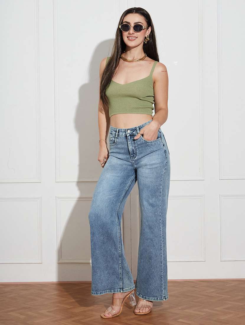 women solid high rise wide leg jean - 22433557 -  Standard Image - 4