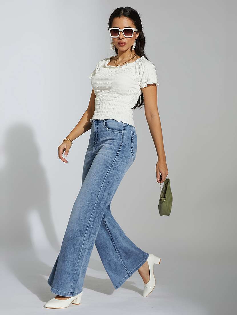 women solid high rise wide leg jean - 22433562 -  Standard Image - 4