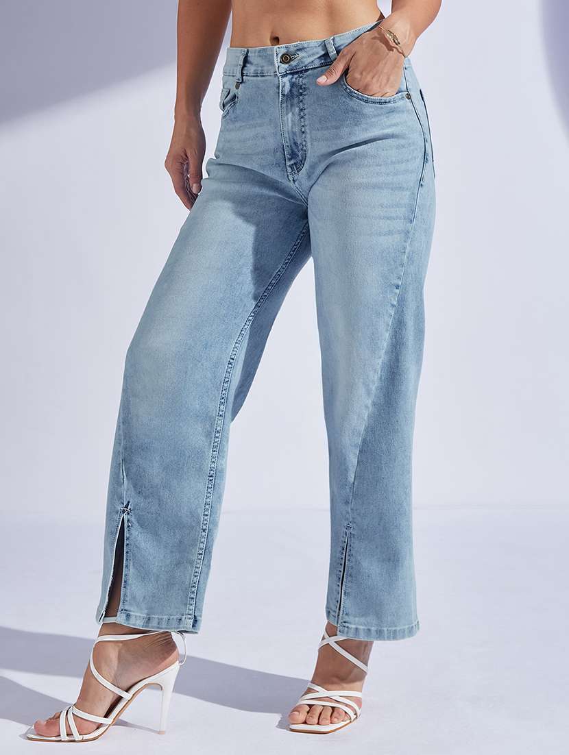 women solid high rise wide leg jeans - 22433584 -  Standard Image - 1