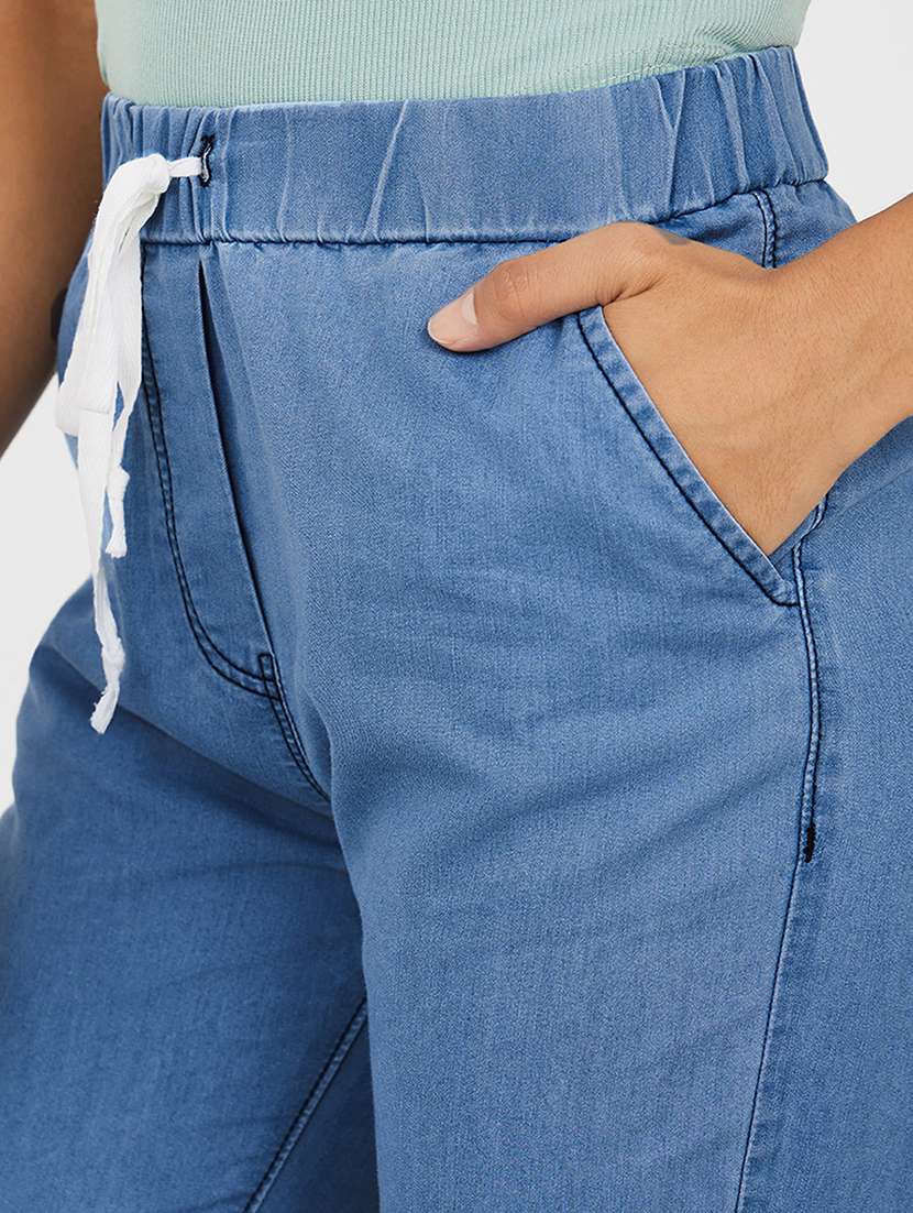 women solid high rise denim jogger - 22433592 -  Standard Image - 1