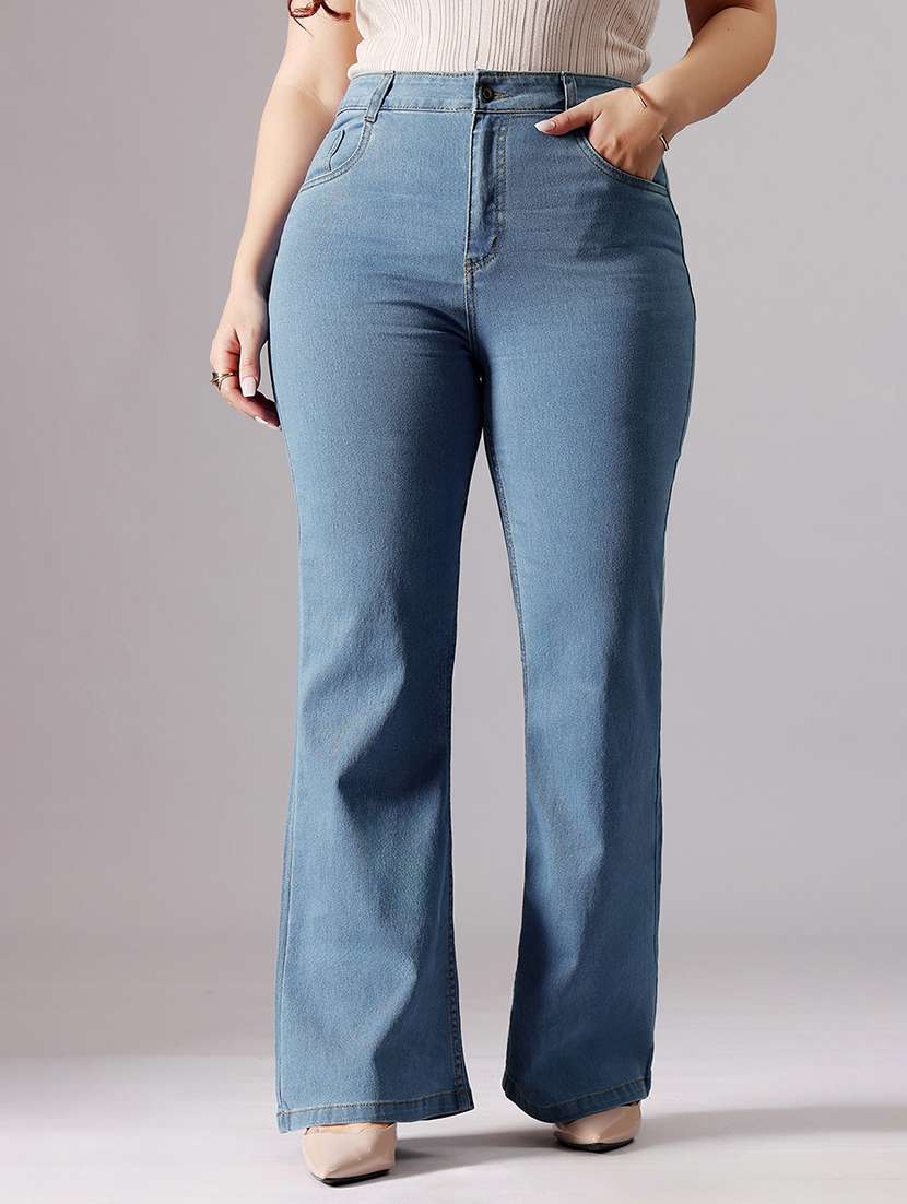 women solid high rise bootcut jeans