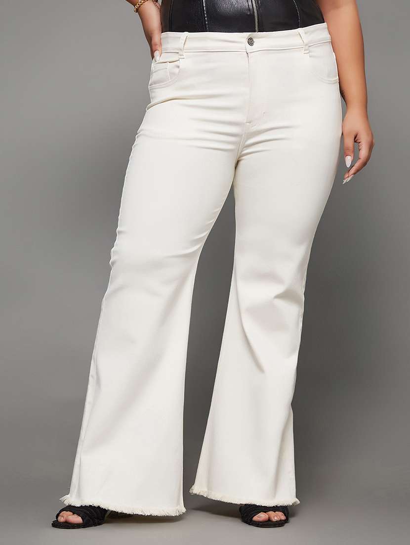 women solid high rise bootcut jeans