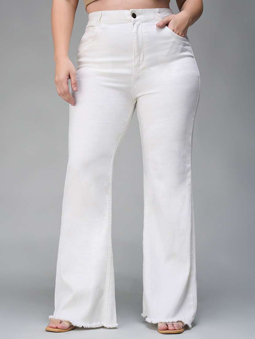 women solid high rise bootcut jeans