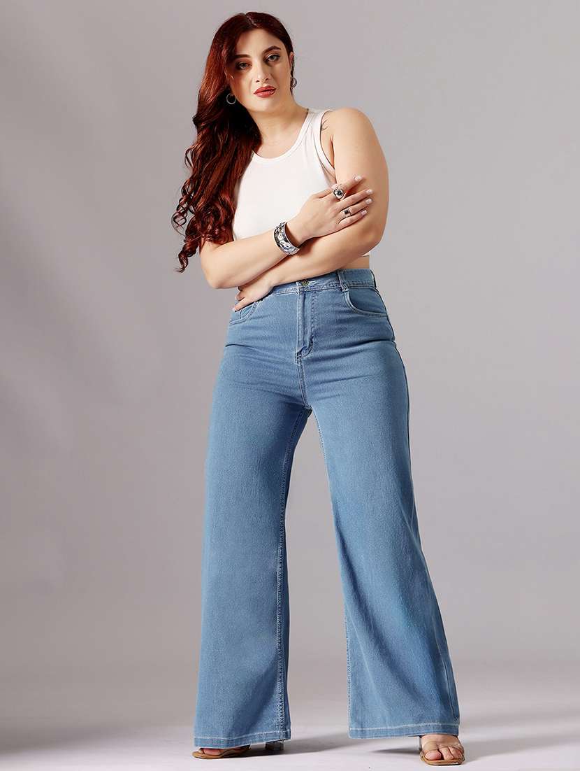 women solid high rise wide leg jeans - 22433652 -  Standard Image - 4