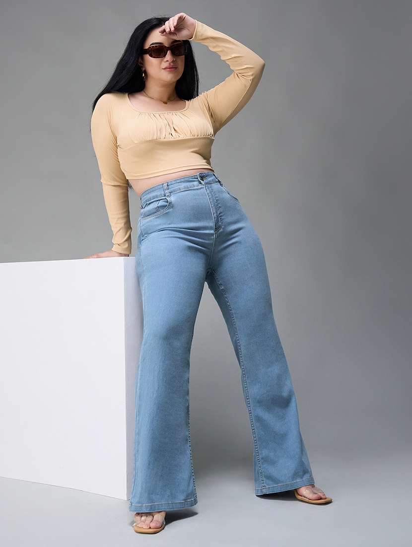 women solid high rise bootcut jeans - 22433653 -  Standard Image - 4
