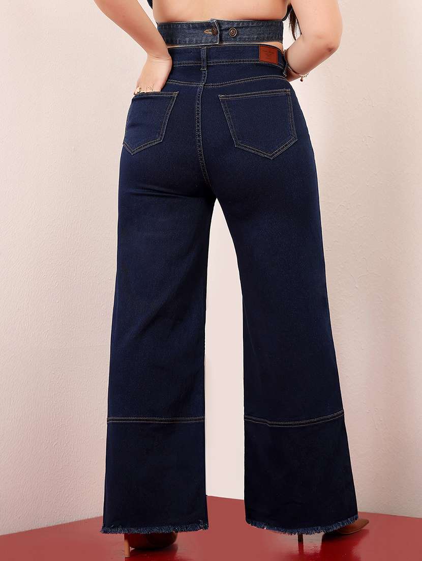 women solid high rise wide leg jeans - 22433674 -  Standard Image - 4