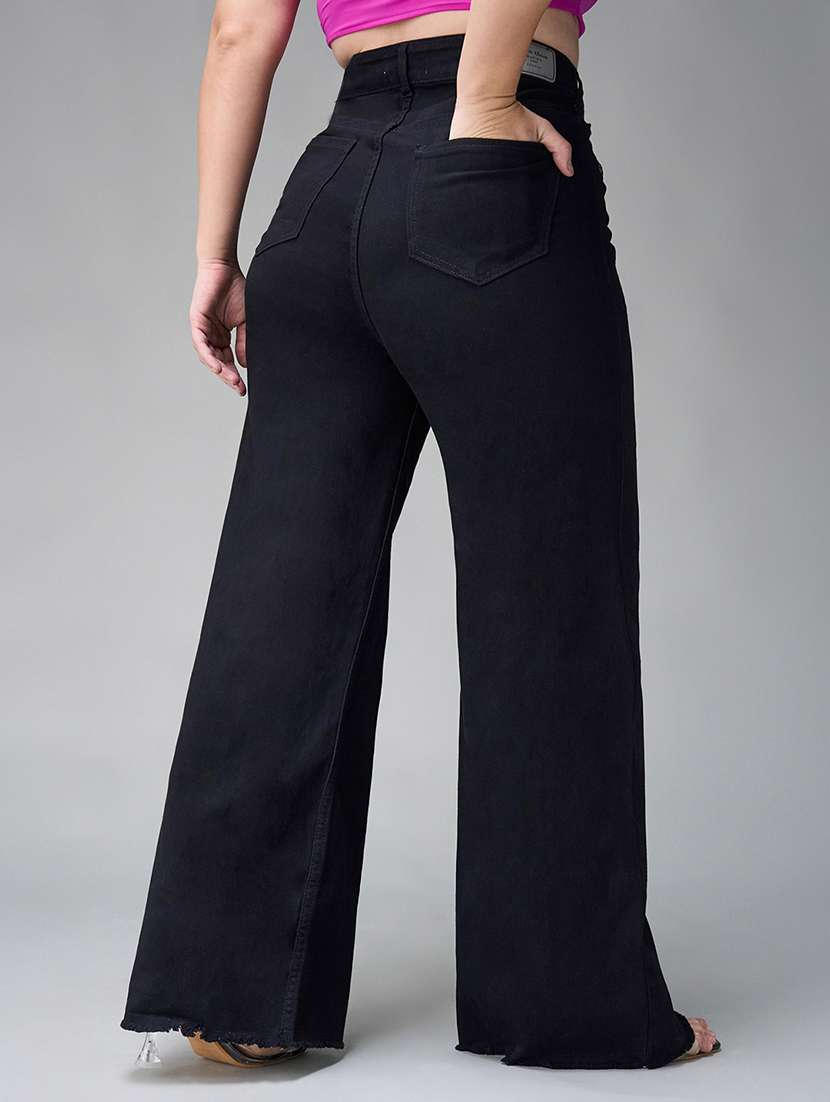 women solid high rise wide leg jeans - 22433695 -  Standard Image - 4