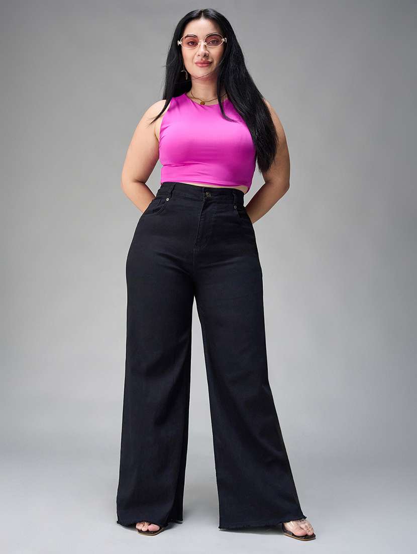 women solid high rise wide leg jeans - 22433695 -  Standard Image - 6