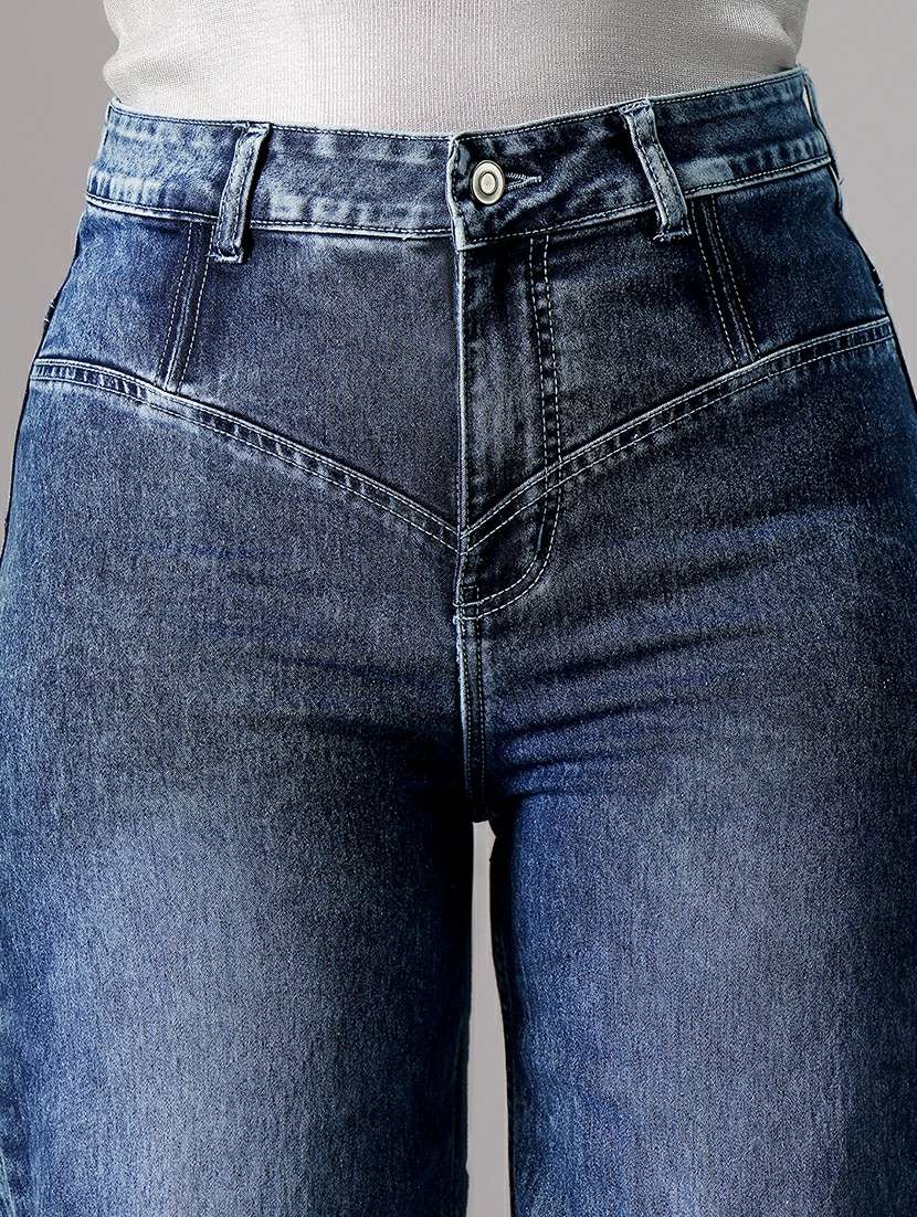 women solid high rise wide leg jeans - 22433700 -  Standard Image - 1